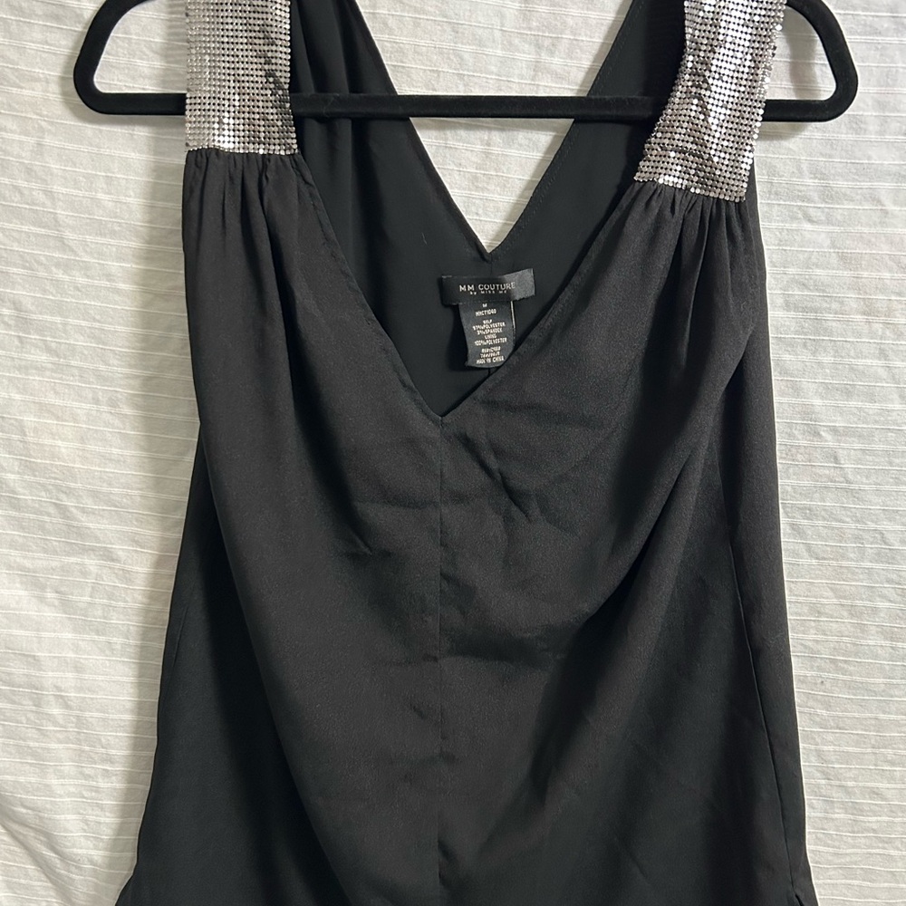 M M Couture Women’s Beautiful Black V-neck Tank Top with Sequins Size M